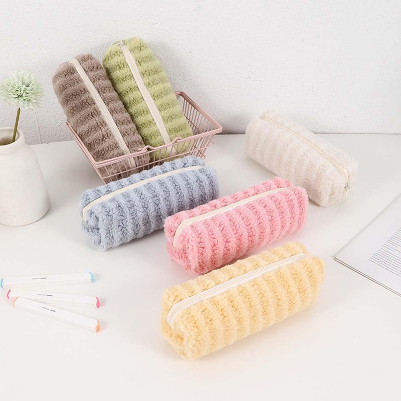HABUAETY Small Pencil Pouch Makeup Plush Pen Bag Women Office