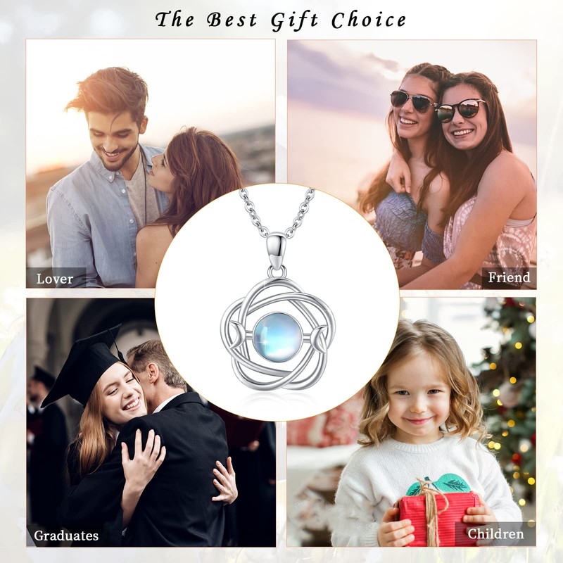 Triple Moon Goddess Necklace Sterling Silver Moonstone Wicca Pendant Pentagram