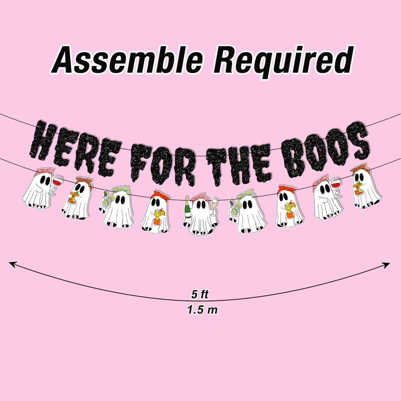 Halloween Ghost Party Banner, Here for the Boos Glitter Banner