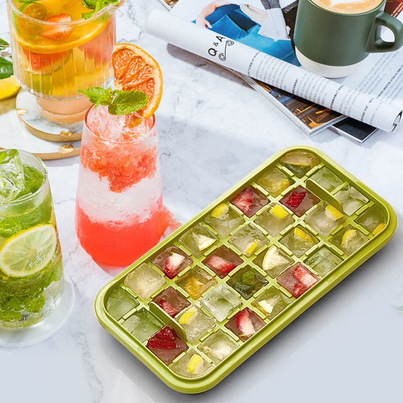Ice Cube Tray with Lid and Bin, 2 Pack for
