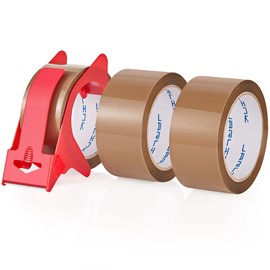 JARLINK 3 Rolls Brown Packing Tape with Dispenser, Heavy Duty Packaging Tape Refills for Shipping Packaging Mailing, 2.6mil Thick, 1.88 inches Wide, 55 Yards Per Roll, 165 Total Yards
