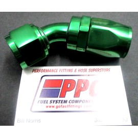 Performance Plumbing Components 08 an 45 Degree Swivel Hose End Show Polished Green Anodized Aluminum