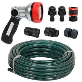 Eden 94050 50 Ft Hose and Metal Shower Nozzle Bundle W/Quick Connect Starter Set, DIY Gardening Tools