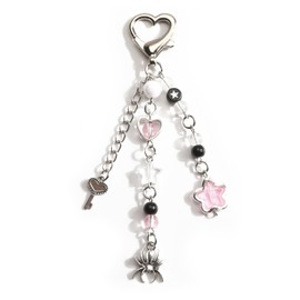 SHTALHST Y2K Aesthetic Keychain, Cute Pink Keychains, Strawberry Beaded Keychains for Women, Y2K Spider Keycharms, Kpop Keyrings