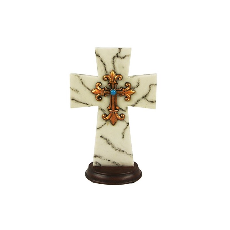 LL Home Granite Look Fleur De Lis Standing Cross