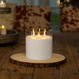 Homemory 6X6'' Extra Large Flameless Candle with 3 Wicks, Glass LED Pillar Candle, Real Wax Battery Operated Candle with Remote Control and Timer, Pure White