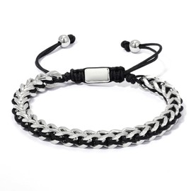 CARITATE Cuban Chain Bracelet for Men - Stainless Steel Silver Cuban Link Bracelets for Mens Adjustable Rope Man Bracelet Non Tarnish Waterproof Bracelets for Men jewelry Wrist Chain