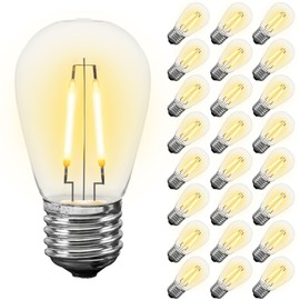 Novelty Lights Outdoor String Light Dual-Filament Replacement Bulbs, 25 Pack S14 LED Edison Shatterproof Plastic, E26 Base, 30,000-Hour Lifespan, 2200K Warm White