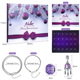 Naler Advent Calendar, Christmas Advent Jewelry Pendant Charms Gift for Women DIY Fashion Bracelet Necklace Xmas Countdown Calendar Gifts (Purple)