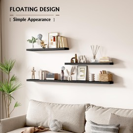 BOFIRE Wall Shelves, Floating Shelves for Wall, Wall Mounted Wood Shelves for Bedroom Laundry Living Room, Solid Wood Display Shelves Decor (Black, 17 Inch)