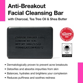 Carbon Theory Carbon Theory Charcoal Soap Face Cleanser for Acne Prone Skin - Activated Charcoal Face Wash Bar, Tea Tree Oil, Shea Butter Soap - Vegan Face Wash Acne Treatment, Charcoal and Tea Tree Soap Bar, 100g