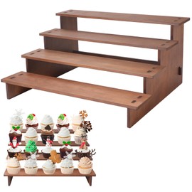 INOBYO 4 Tier Wooden Risers Display Stands, Rustic Display Stand for Cupcakes, Desserts, Perfume, Candles, Figures Organizer Shelf , Display Shelves for Party, Vendors Events, Craft Show (1 Pack)