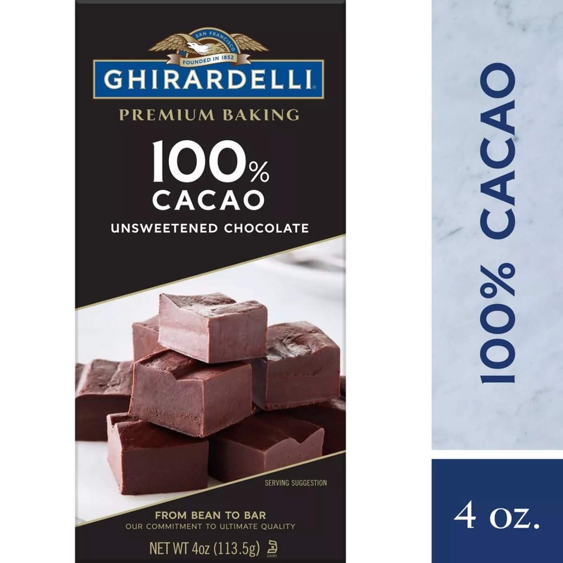 Ghirardelli Chocolate Baking Bar, 100% Cacao Unsweetened Chocolate, 4-Ounce Bars