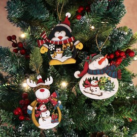 com-four® 6 x Wooden Pendants for the Christmas Tree – Wooden Christmas Tree Decoration – Wooden Decoration Christmas Decoration with Colourful Motifs – Decoration for the Christmas Tree