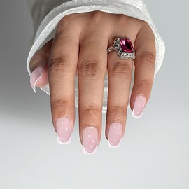 Yivaiks Medium Square Fake Nails French Tip Press on Nails Glossy Glue on Nails Full Cover False Acrylic Nails Press Ons Stick on Nails Kit 24Pcs