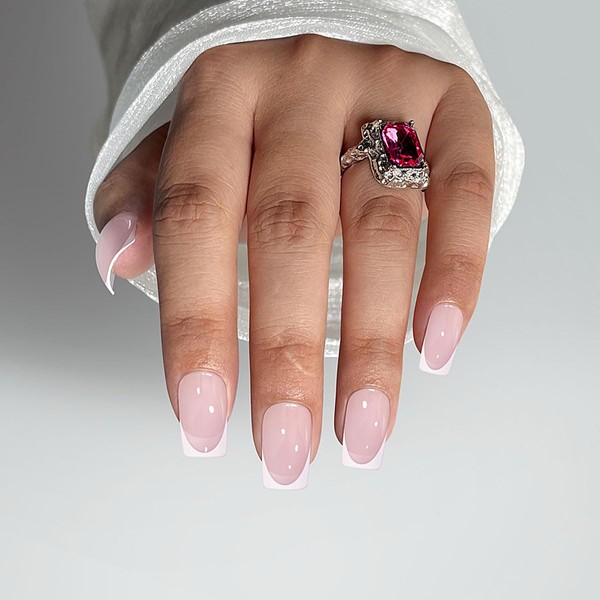 Yivaiks Medium Square Fake Nails French Tip Press on Nails