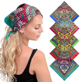 Basic Sense 5 PCS Multifunctional Vintage Paisley Bandana 100% Cotton Biker Novelty Headwear Scarf Handkerchief Cowboy