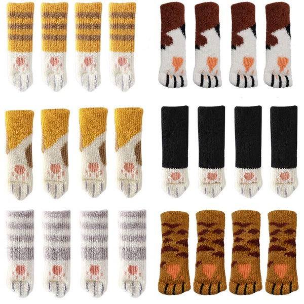 Yolococa 24 Pcs Cat Paw Chair Socks Floor Protection Anti-Scratch Noiseless 24 Pack (6 Sets)