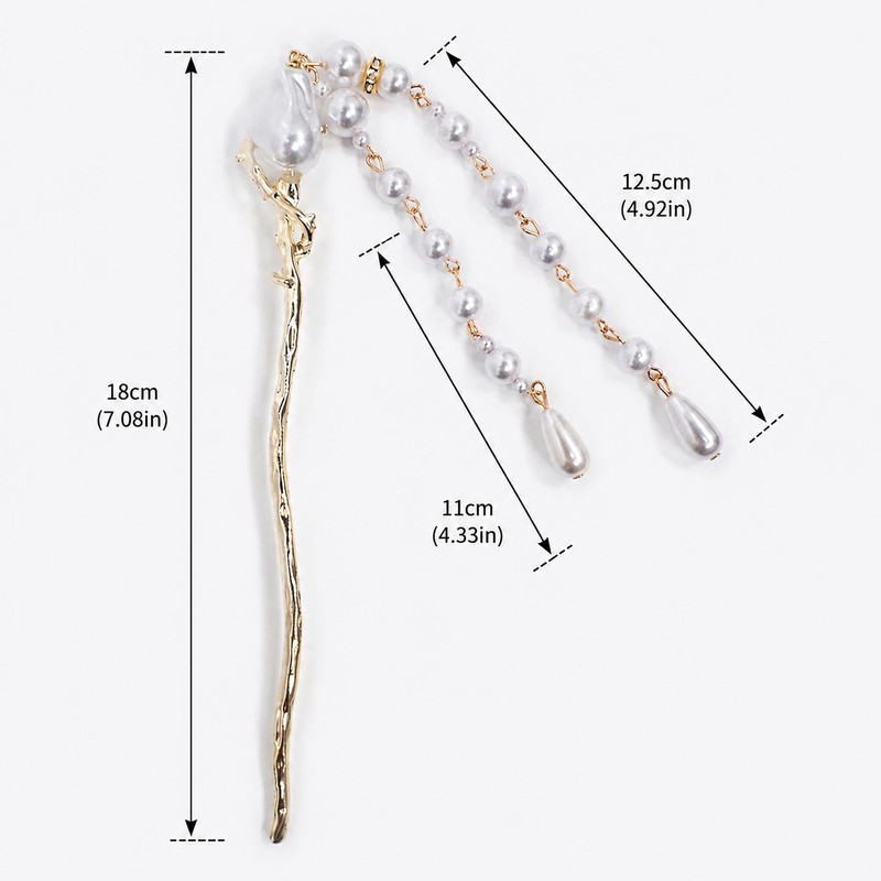 Vintage Pearl Tassel Hair Stick for Women, Branch Shape Gold