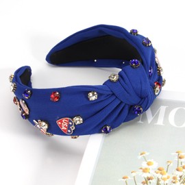 4 th of July Headband for Women American Flag Knottted Headband Star USA Charm Fourth of July Patriotic Headband Red White and Blue Crystal Top Knot Wide Hairband Hair Hoop