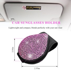 NYTKL Bling Sunglass Holder for Car Visor, Magnetic Leather Rhinestones Eyeglass Hanger Ticket Card Clip, Auto Visor Sparkling Sunglasses Mount Glasses Organizer for Women Girls (Black & Pink)