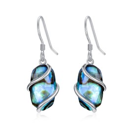 HPQQ Abalone Earrings for Women Sterling Silver Natural Stone Drop Dangle Earrings Abalone Shell Jewelry Anniversary Birthday Christmas Gifts for Women Her