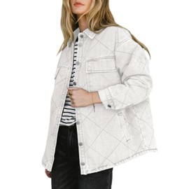 Dokotoo Denim Jacket for Women 2024 Fall Fashion Casual Long Sleeve Turn Down Collared Loose Fit Jean Jacket Solid Oversized Button Down Shacket Jacket Coats with Pockets Trendy Clothes S White