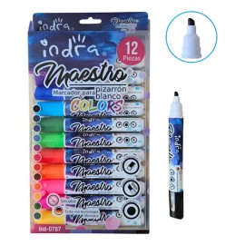 12 Marcadores Colores Pizarron Blanco Indra Plumon Pizarra                                                                                            