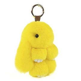 Soft Fluffy Rabbit Keychain Cute Plush Bunny Key Rings Plush Bunny Key Rings Faux Fur Keyring Pompom Keychain Decoration (yellow(18cm))