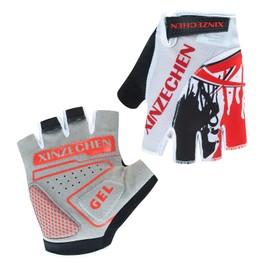 JPOJPO Guantes de ciclismo rojos de medio dedo para hombres y mujeres, guantes de bicicleta de cross, guantes de gel acolchados para carretera, montaña, verano, talla M