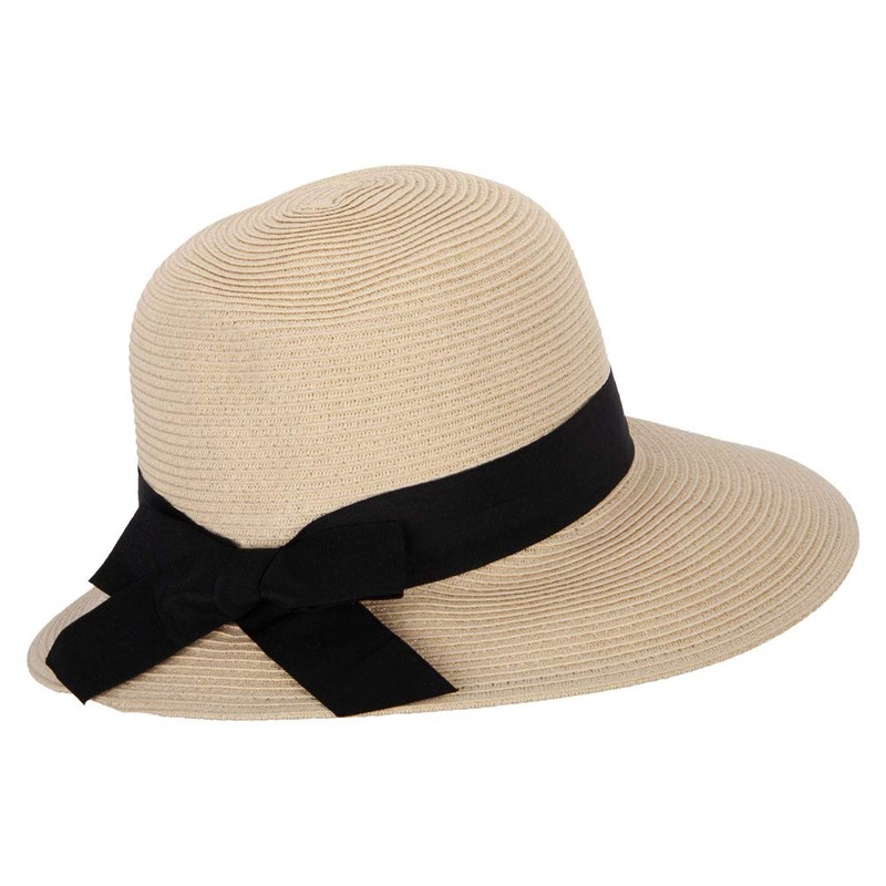 Women's Paper Braid Bow Accented Contrasting Sized Brim Sun Hat