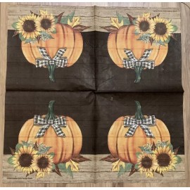 TWO Pumpkin Sunflower Buffalo Paper Napkins Decoupage Thanksgiving Autumn Fall