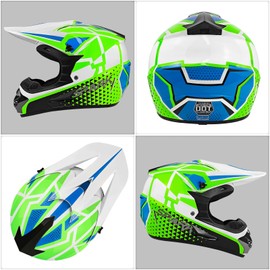 Youth Dirt Bike Helmets DOT Approved Fashion Kids Motocross, ATV, Off-Road, Four Wheelers, BMX Motorcycle Bike Helmets (Goggles Gloves Faceshield) (W-Green, Large)