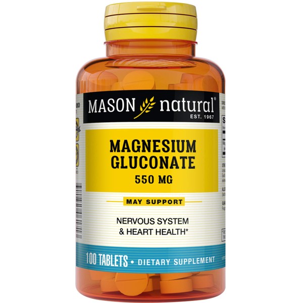 Mason Natural Magnesium Gluconate 550mg Tablets 100 Prevent Dizziness, Muscle