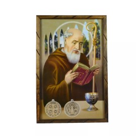 San Benito  Imagen Cuadro Madera Rustico 36"x24 St.Benedict  Rustic Frame New
