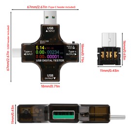 diymore USB Tester Meter, 2-in-1 USB C Meter, Digital Multimeter, Current Meter, USB Power Meter, Voltage Voltmeter, Current Meter, Power Capacity Detector