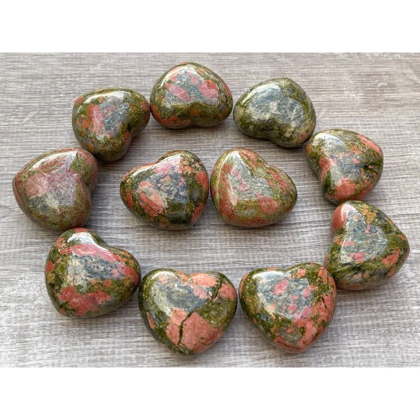 GAF TREASURES Unakite Gemstone Hearts, Polished Unakite Puffy Hearts, Unakite