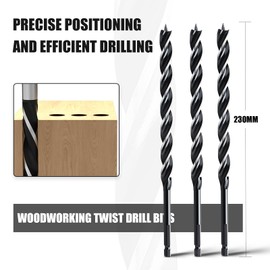 hsawbit Wood Drill Bits, 3pcs x 12mm x 230mm Auger Drill Bit Extra Long Drill Bits Wood Plastic, Drywall Woodworking Hole Drill Bit