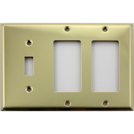 Stamped Polished Brass 3 Gang Wall Plate - 1 Single Toggle 2 GFI Rocker Openings