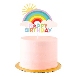 Cyodoos - Decoración colorida para tartas, banderas para tartas, diseño de nube/sol, para niños, feliz cumpleaños, baby shower, fiesta, decoración para hornear