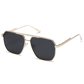 MASDUN Retro Oversized Square Polarized Sunglasses for Women Men Vintage Shades UV400 Classic Metal Sun Glasses (gold-grey)