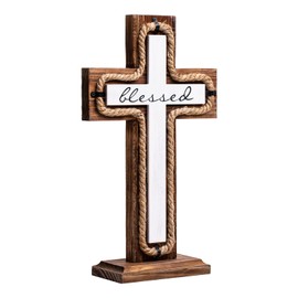 BONNY DODO Wood Cross For Crafts With Hemp Rope Large Solid Wooden Crosses For Wall & Table Ornament Holy Christian Cross Gifts. (Simple style)