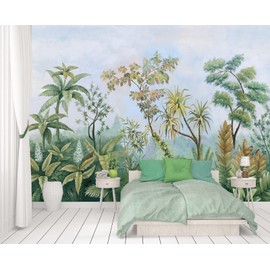 Cliouar-Tropical Plants Southeast Asia Oil Painting Forest Wallpaper Mural Bedroom Living Room Decoration 158" x 110"(Not Self-Adhesive)