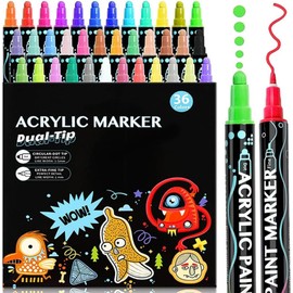 Plumones Acrilicos Doble Punta, Sebami 36 Colores Acrílicos Marcadores, Rotuladores Acrilicos para Piedras, Cristal, Madera, Cerámica, Plastico, Lienzo, Huevos de Pascua (36 Colors)