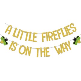 A Little Fireflies Is On The Way Banner,Little Fireflies Baby Shower Birthday Party Decor,Fairy Tale Forest Camping Baby Shower Birthday Gender Reveal Party Decor Supplies Gold