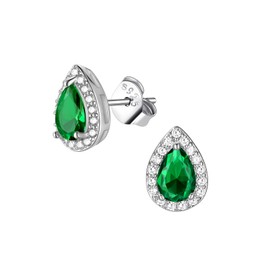 FindChic Teardrop Emerald Earrings May Birthstone Sterling Silver Cubic Zirconia Studs Hypoallergenic Wedding Earrings for Women Everyday Gifts (925 Silver Lock Backs)
