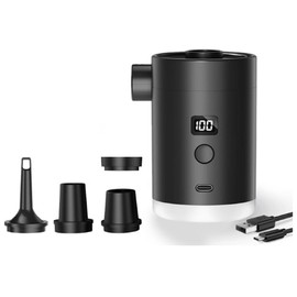 Portable Air Pump for Inflatables: 4000mAh Type-C Rechargeable Battery Ultra-Light Quick Inflate Deflate Electric Air Pumps with Camping Lantern for Pool Floats Air Bed Vacuum Storage Bags (Black)