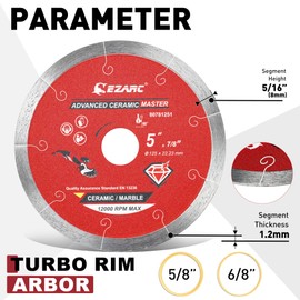 EZARC 5 inch Diamond Blade, Advanced Ceramic Diamond Porcelain Cutting Blades for Angle Grinder, 5" Tile Blade Wet Cutting for Ceramic and Porcelain (2-Pack)