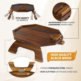 Sofa Armrest Tray, Arm Table Sofa Arm Tray Clip on Tray Table, Sofa Tray Table for Couch, Folding Snack Table with 360 Rotating Phone Bracket, Non-slip/Flexible with Different Armrest Shapes (Octagon)