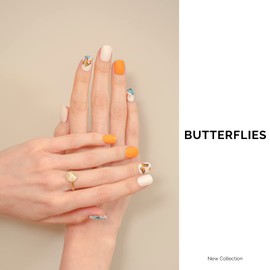 NAILOG Semi-hardened Gel Nail Stickers (34 Pieces), Long Lasting, Salon Quality, Nail Stickers, Nail Kit, Beautiful Gloss, Cute, Spring, Butterflies, Art Design